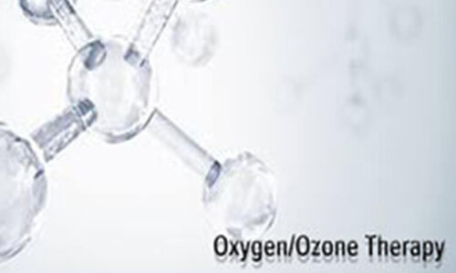 Illustration of a molecule graphic against a white background, with the words “Oxygen/Ozone Therapy” in the picture, depicting an ozone therapy procedure at Premier Holistic Dental in beautiful Costa Rica.